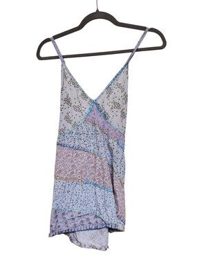 Blue Sky Vintage Retro Mixed Media Embroidered Patchwork Boho Hippie Tank Sz L